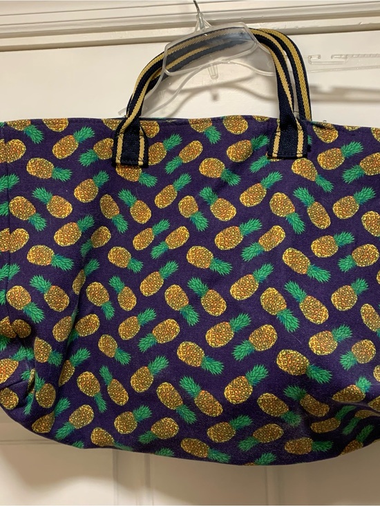 Cappelli Handbags - Capelli of New York Blue Tote with Gold and Green Pineapple Print